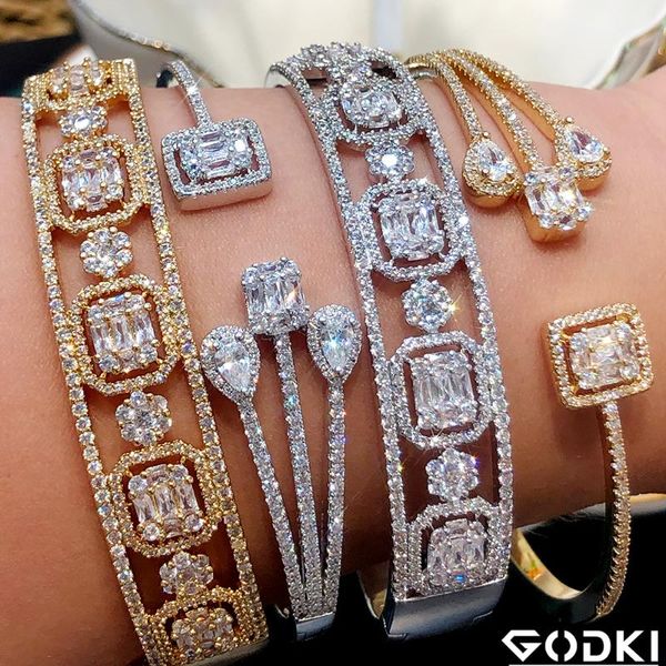 

godki trendy stackable bangle cuff for women wedding full cubic zircon crystal cz dubai bracelet party jewelry 2020, Black