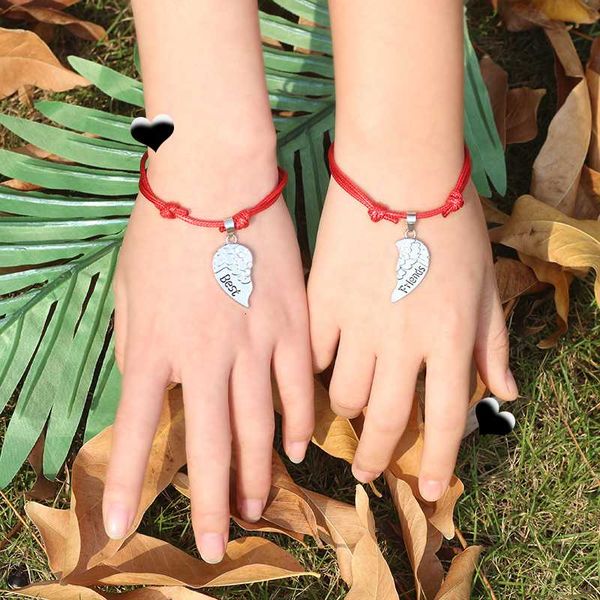 

multi colored leather friend bracelet for girl men wing heart crystal pendant adjustable bracelets charm jewelry gift 2020, Black