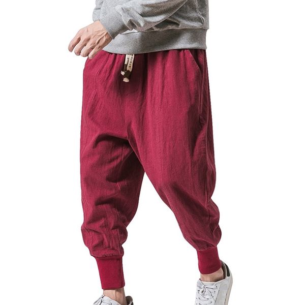 

litthing hip-hop women plus size wide leg trousers casual vintage long pants pantalones hombre baggy cotton linen harem pants, Black