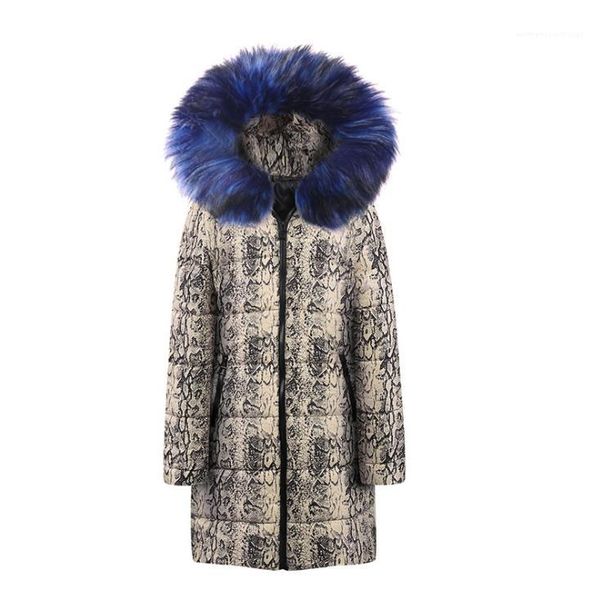 

женщины parkas зима женщина дизайнер ветровка мода змеиная печатная длинная ветровка пальто с искусственным мехом hat casual, Black