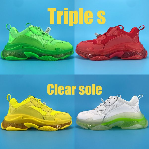 

fashion triple s clear sole triple neon green yellow red navy white black casual shoes crytal bottom 17fw dad shoes volt platform sneakers