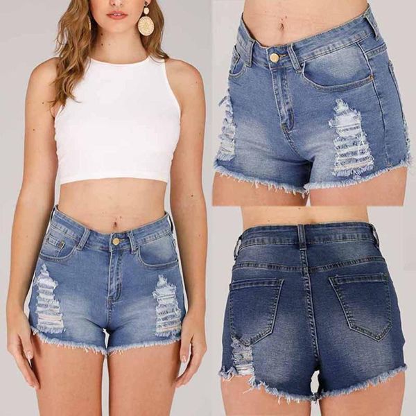 

2020 cool & fashion women summer short jeans denim female pockets wash hole denim shorts women jean femme jeansy damskie d1, Blue
