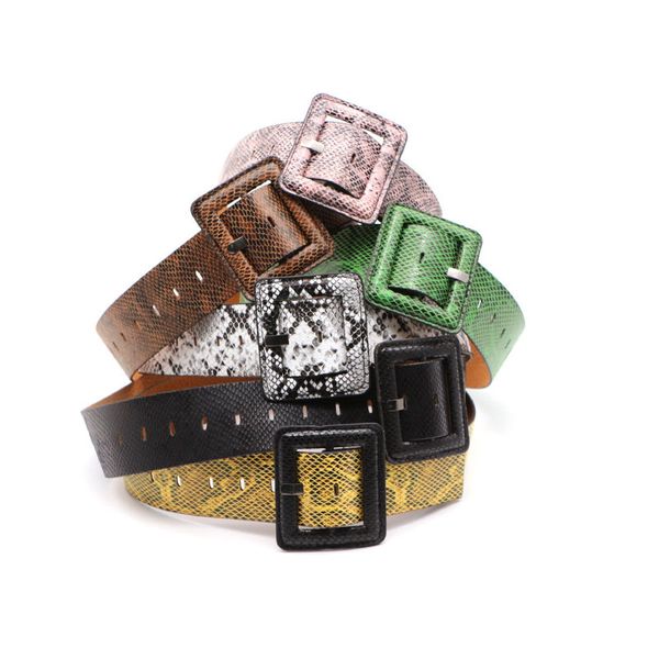 

personality snakeskin pattern generous buckle wide belt women coat fur decoration fashion big brand pin buckle waist seal female, Black;brown