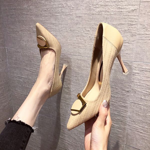 

autumn new all-match girl high heels female stiletto pointed professional 2020 temperament single shoes autumn and winter, Black