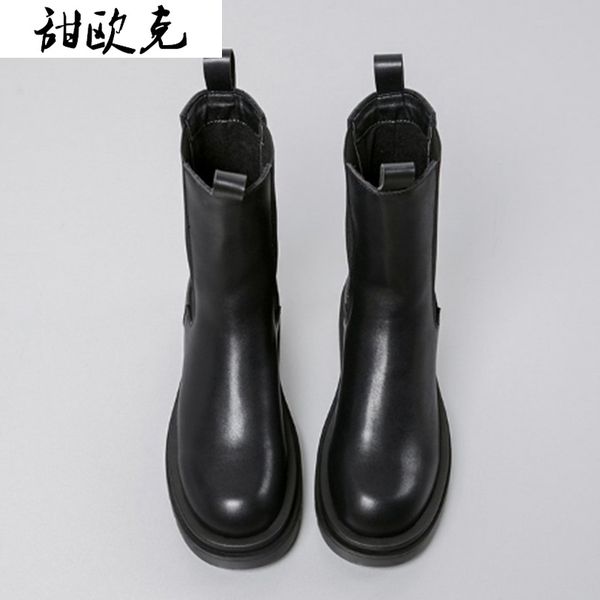 

2020 new winter women's boots fashion thick heel mid calf boots round head square heel high pu women's zapatos de mujer, Black