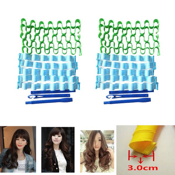 

24pcs hairdressing long hair curlers curl styling kit no heat blue+green