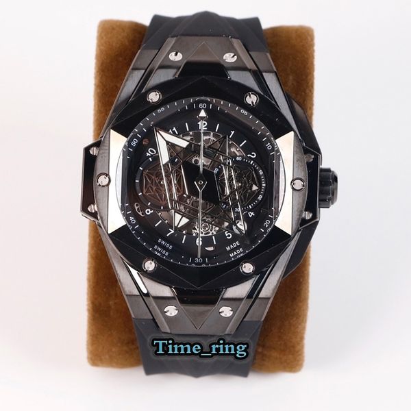 

edition 418.ox.1108.rx.mxm19 skeleton dial black steel case automatic chronograph movement mens watch rubber strap sport brand watches, Slivery;brown