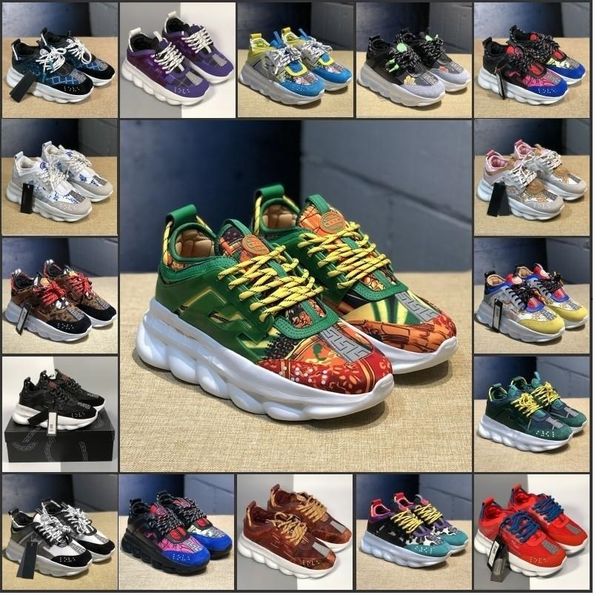 

men women luxury designer shoes discount price new chain reaction multi color rubber suede fashion trainers sneakers casual shoes 5-11