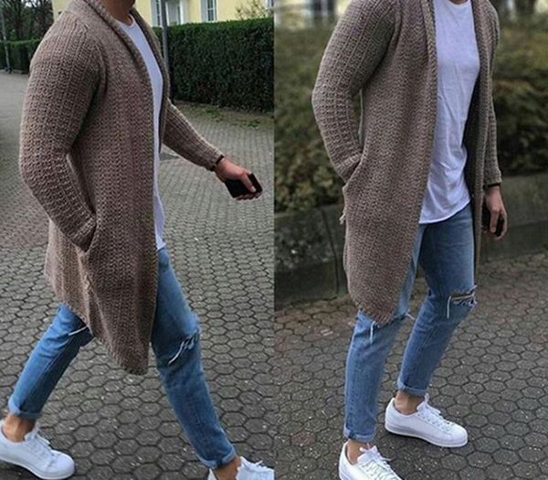 

new arrival casual solid men cardigan streetwear long sleeve knitted sweaters autumn mens slim fit sweater overcoat, White;black