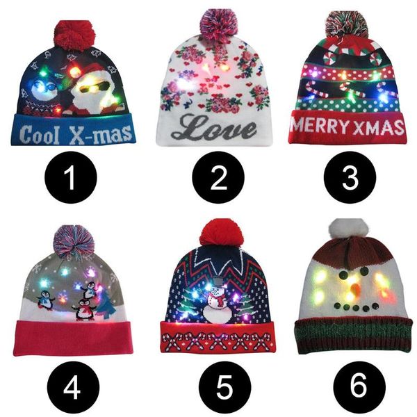 

christmas decorations led beanie knitted sweater warm hat light up for children cap gifts party caps