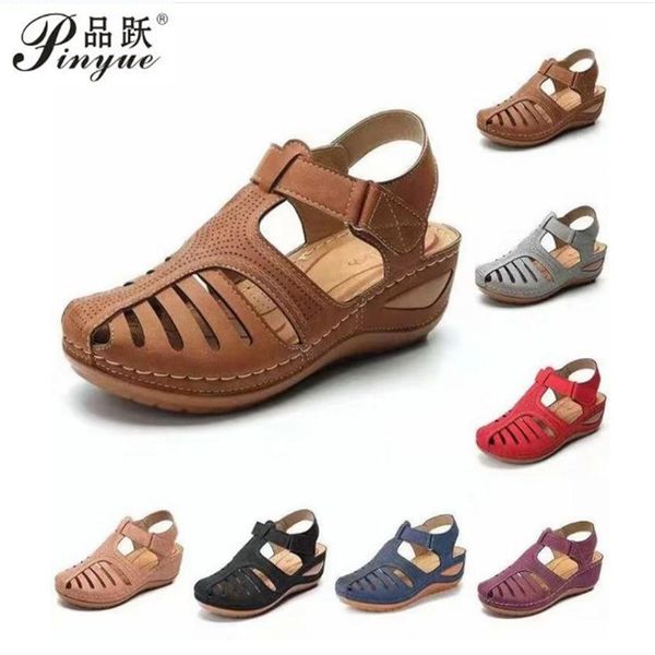 

summer gladiator sandals wedges heels casual outdoor holes shoes comfortable breathable rome beach sandals platform, Black