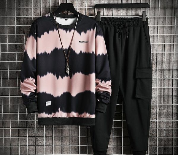 

mens printed sets tracksuit men sweatshirts pullover casual 2pcs hoodies+pants set male 2020 autumn elastic jogging pant suit, Gray