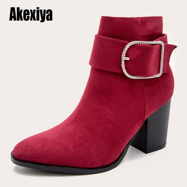 

2020 new autumn high heels round toe fashion buckle ankle boots suede platform slip on women shoes size 36-43 u947, Black