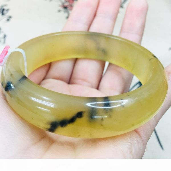 

natural xinjiang original stone carved light yellow two-color 53-62 bracelet beautiful princess bracelet send girlfriend to send, Black