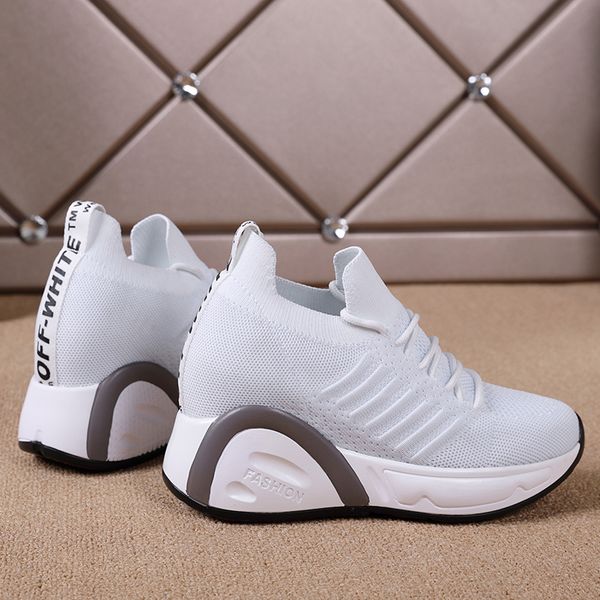

shoes woman sneakers height increasing ladies shoes mesh breathable platform women socks vulcanized zapatillas para mujer, Black