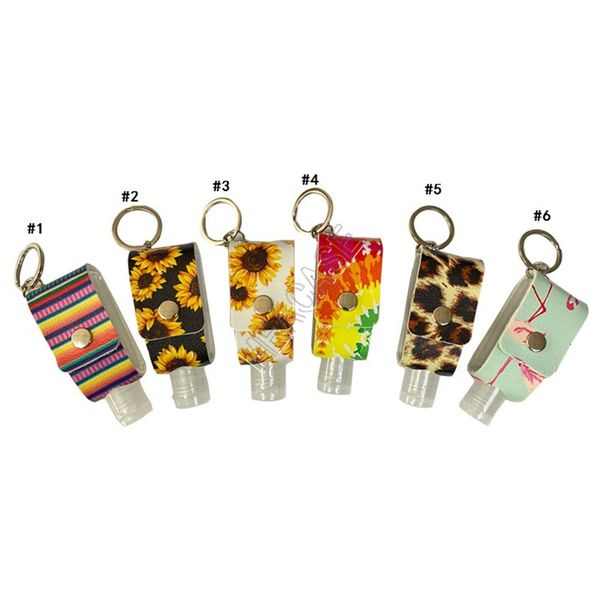 

30ml hand sanitizer bottle sleeve key chain pu leopard sunflowers printed portable hand sanitizer gel bottle cover sleeve key ring d92103, Blue