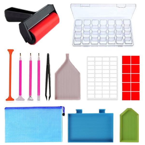 

22 pieces 5d diamonds painting tools and accessories kits with diamond painting roller and diamond embroidery box for adults or kid jk2008xb