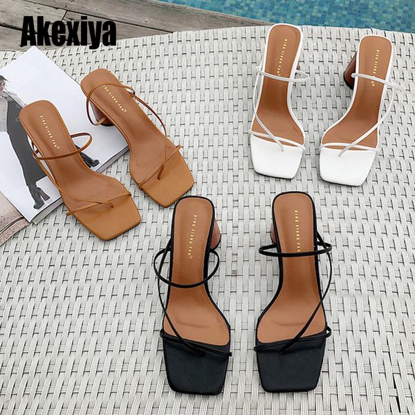 

heel slipper women's fashion sandals vintage square toe narrow band high heel sandals women summer shoes women s401 y200620, Black