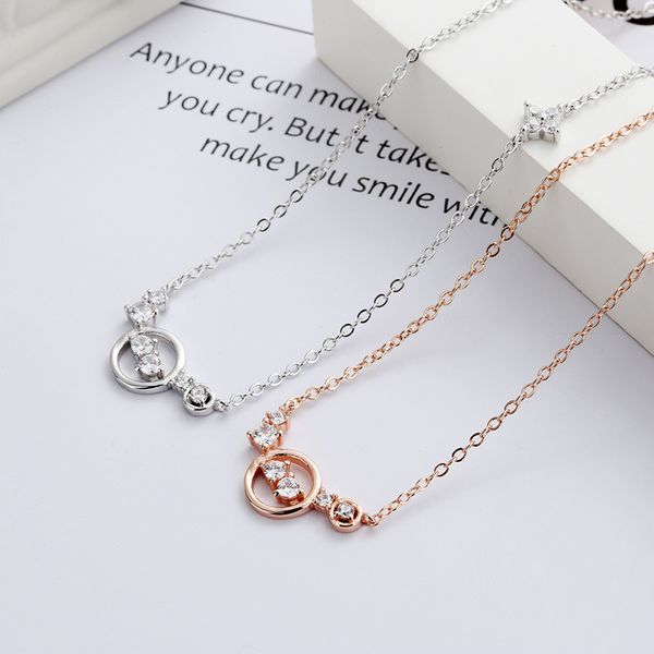 

double zircon round necklace in europe and america, Silver