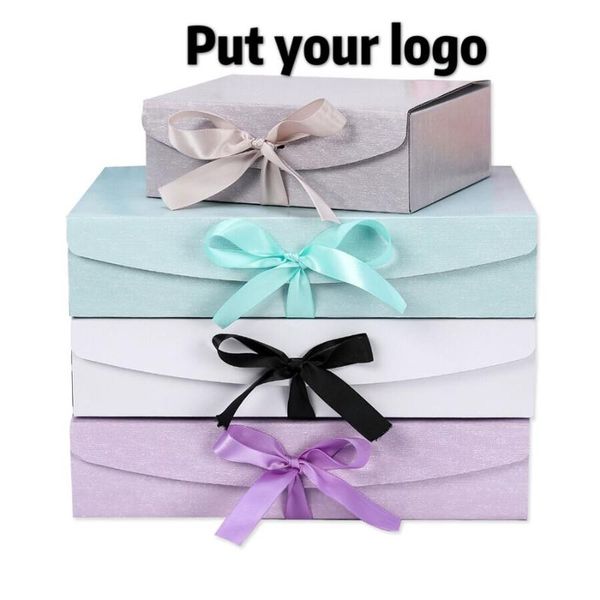 

custom paper gift box magnet folding paper flat pack box luxury magnetic gift with silk ribbon or magnet closure