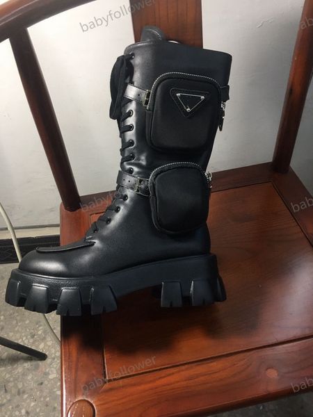 

fashion casual boots women's shoes martin boots two-color stitching upper is imported calfskin lattice pocket boots, Black