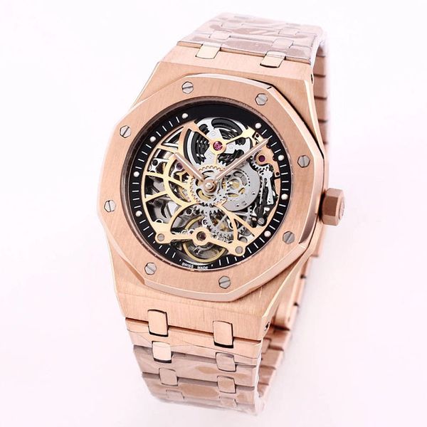 

stainless steel mens watch automatic mechanical tourbillon movement luxury watches hollow dial fashion casual royal wristwatch, Slivery;brown