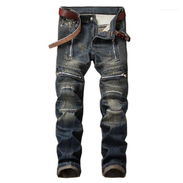 

jeans fashion zipper natural color jeans casual mid waist pencil pants male clothing designer mens biker, Blue