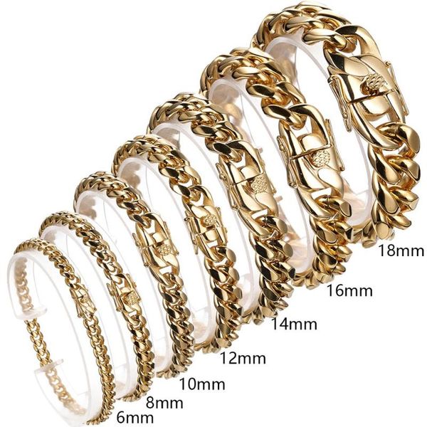 

6/8/10/12/14/16/18mm gold color stainless steel miami cuban curb chain mens womens bracelet bangle 7-11inch ale, Black