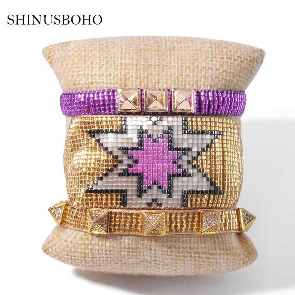 

shinus boho miyuki bracelets star bracelets for women wrap friendship pulseras square bead charm jewelry with rivet bileklik, Golden;silver