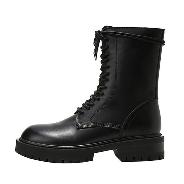 

boots brand designer women platform 2021 side zipper motorcycle chunky heels ankle for lace up shoes woman, Black