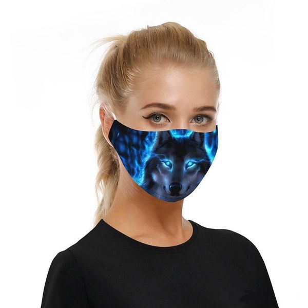 

designer fashion outdoor party printing cat wolf mask dustproof breathable cotton mask detachable mask plus 2 filters