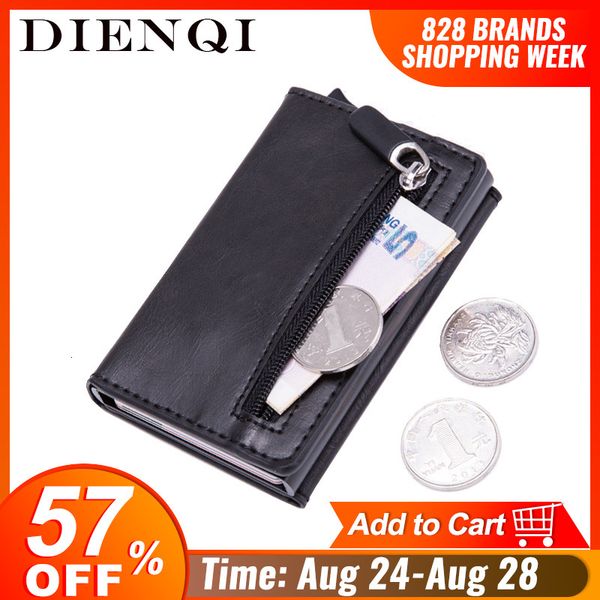 

dienqi анти rfid id карты дело мужчины кожа металл кошелек мужской портмоне женщины мини углерода кредитные карты держатель с молнией, Silver