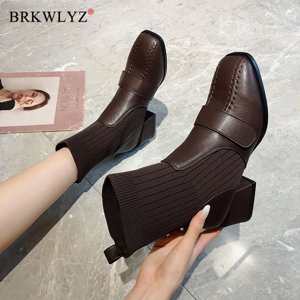 

boots women new 2020 shoes booties ladies round toe low heels booties black mid calf rubber mid-calf pu
