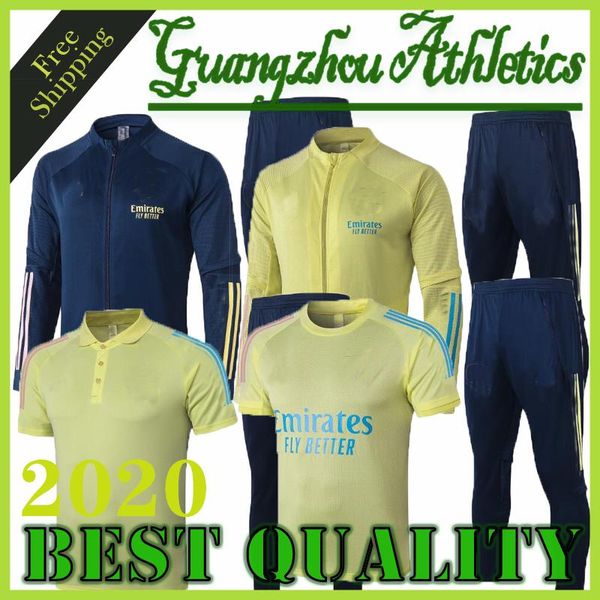 

2020 gunners yellow training suit 20/21 third deep blue league club gunners soccer shirts men training suit, Black;blue