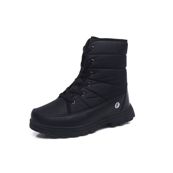 

vogue leather men boots winter with fur warm snow boots men winter work casual shoes sneakers high lace up ankle, Black