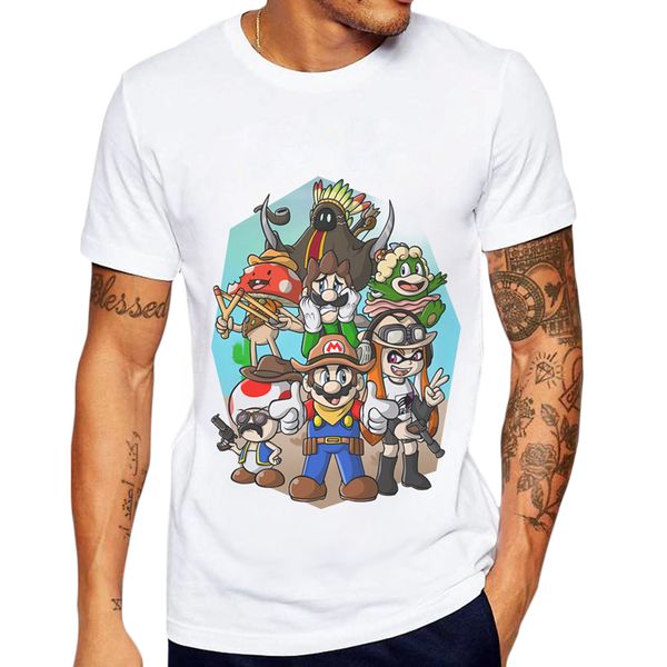 

2019 new arrivals men t shirt short sleeve cotton male colthes hipster man tee mario family cartoon printed remeras hombre