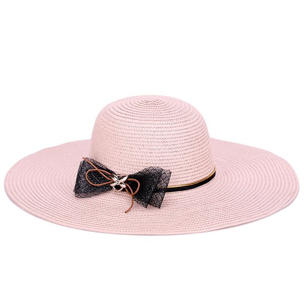

wide brim hats women's folding straw crochet sun hat with lace bow-knot large sunscreen portable beach dome anti-uv floppy lolita, Blue;gray