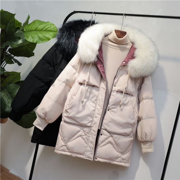 

mid-length padded jacket women's new korean version of loose and thin thick ins down padded jacket women winter, Black
