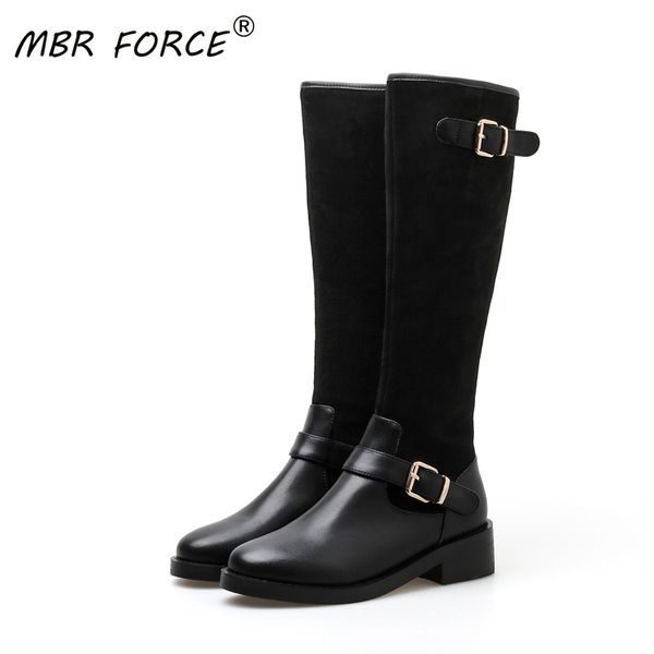 

mbr force fashion new arrival cowhide women knee high thigh woman shoes elastic fabric all-match classic boots shoes ladies, Black
