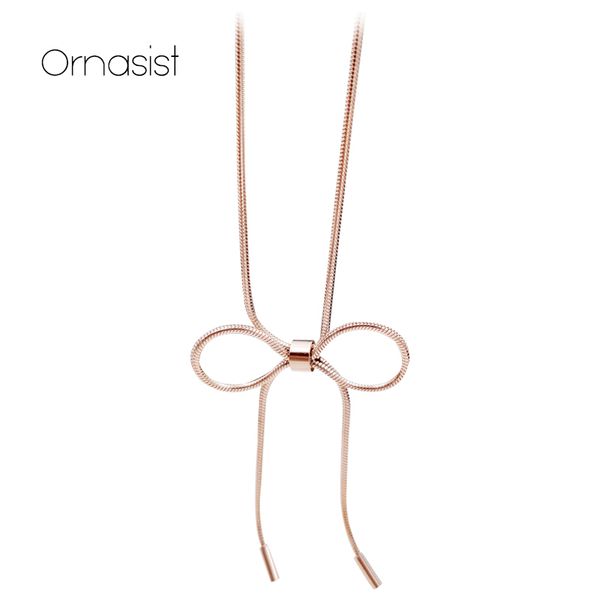 

bowknot titanium clavicle chain simple design delicate rose gold color lady short necklace birthday wedding gift, Silver