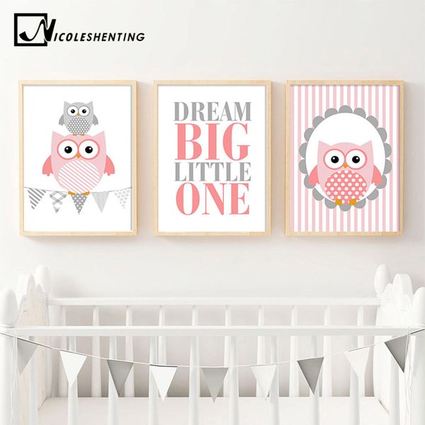 

nicoleshenting owl woodland animal wall art canvas poster nursery prints cartoon painting nordic picture baby girl bedroom decor