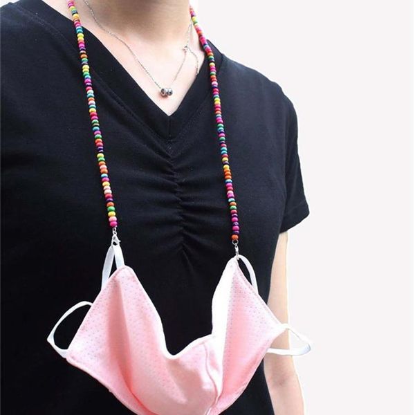 

7 style mask beads extension chain wood pendant necklaces round bead necklace jewelry wooden beads decor face mask holder dhc1361