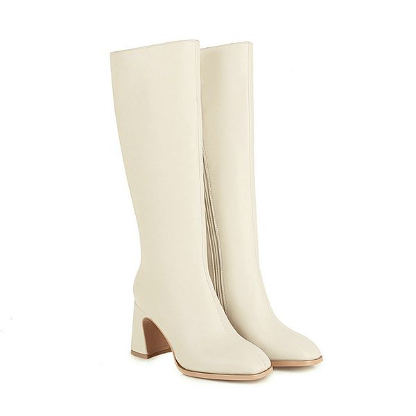 

boots designer high heel square toe shoes woman winter women knee beige black dress party size 41 42 43