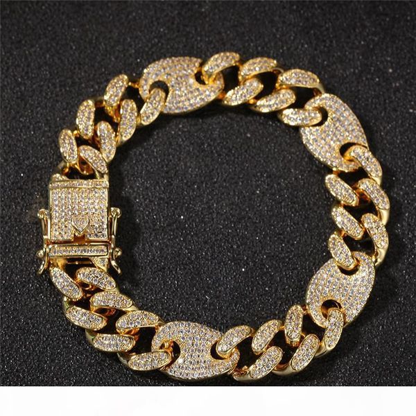 

13мм 7inch 8inch blling cz кубинской цепь браслет link для мужчин браслета 18k желтого золота гальванического наручного для мужчин для парти, Black