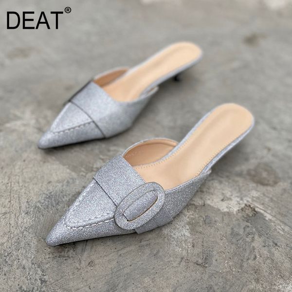 

deat] 2020 new spring summer pointed toe shallow belt square buckle simple low heels slippers women shoes fashion tide 10g045, Black