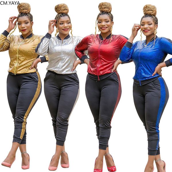 

cm.yaya patchwork plus size xl-5xl women's set jackets jogger pants suit active wear tracksuit two piece set fitness outfits, Gray