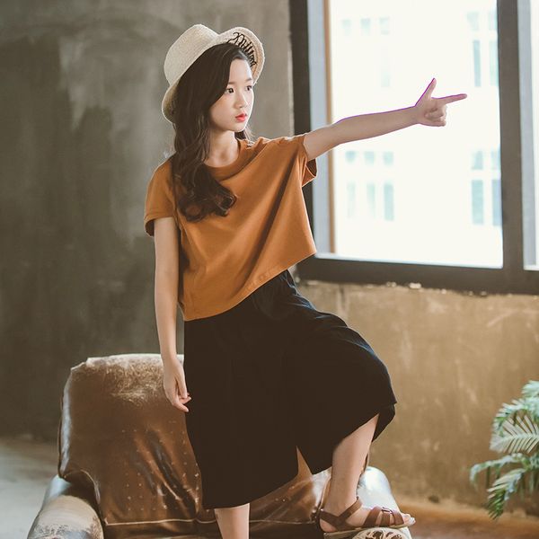 

2020 summer teenager kids fashion girl clothing sets 2 pcs suits outfits t-shirt + pants set cotton teen girls clothes set t200808, White