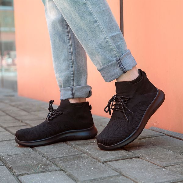 

nidengbao men's causal shoes high sneakers breathable knit mens shoes lightweight non-slip driving loafers male 40-50, Black