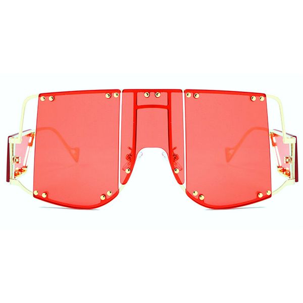 

new ladies oversized rivet sunglasses half frame blue mirror lens one piece square sun glasses men black punk sunglasses fml, White;black