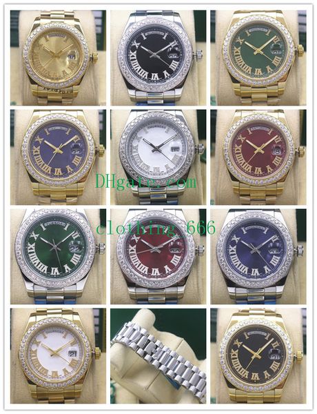 

watches diamond bezel date mechanical roman silver 18kt gold 118348 white red blue black dial 41mm automatic fashion men's wristwatches, Slivery;brown
